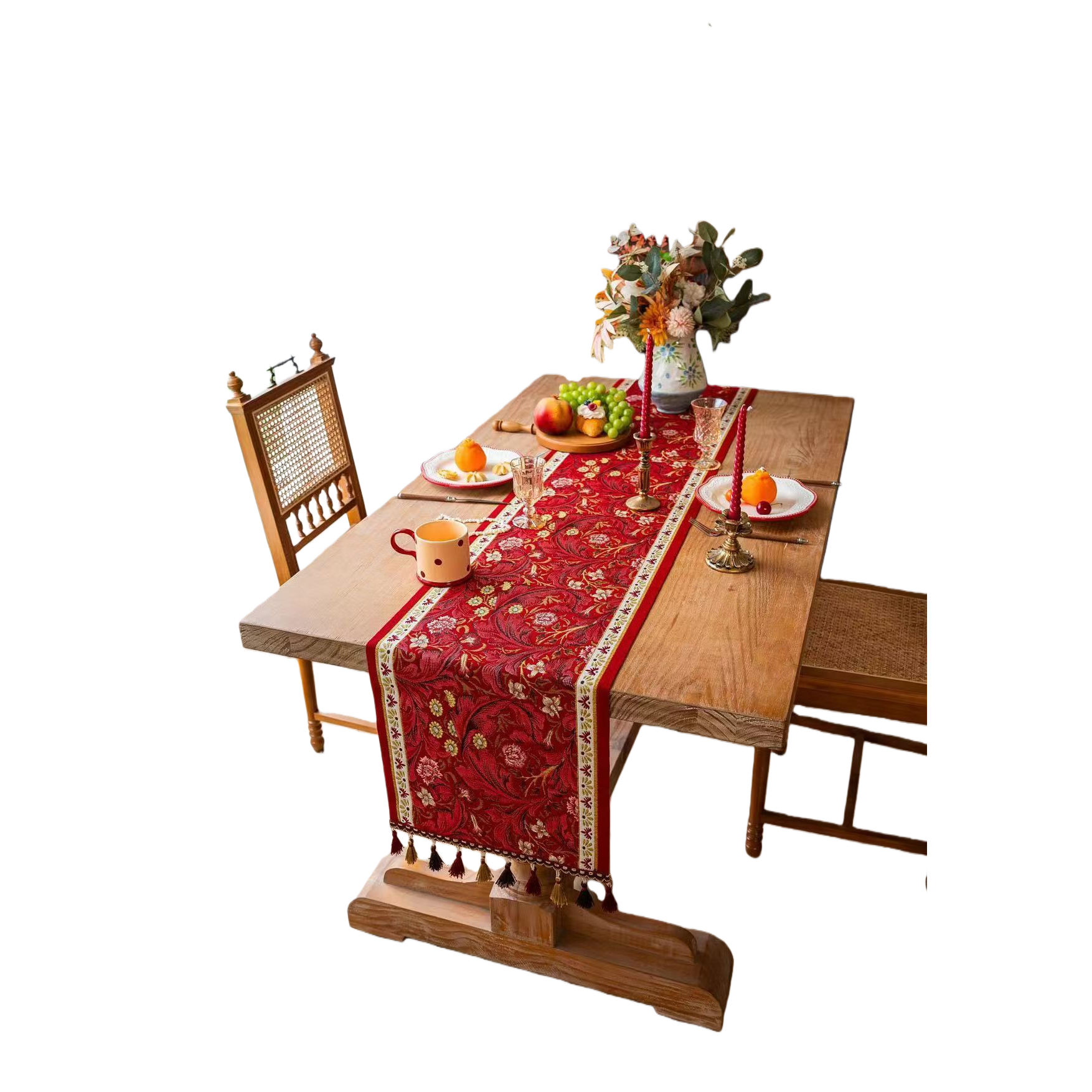 35*140cm red floral embroidered table flag, Nordic-style living room dining table decoration fabric home furnishings Item Picture