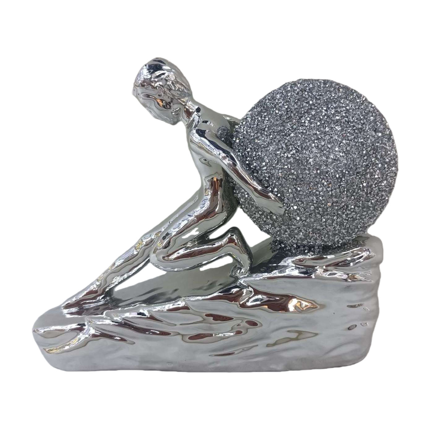 Escultura de la figura del brillo de plata con la esfera del brillo de plata para la decoración Item Picture
