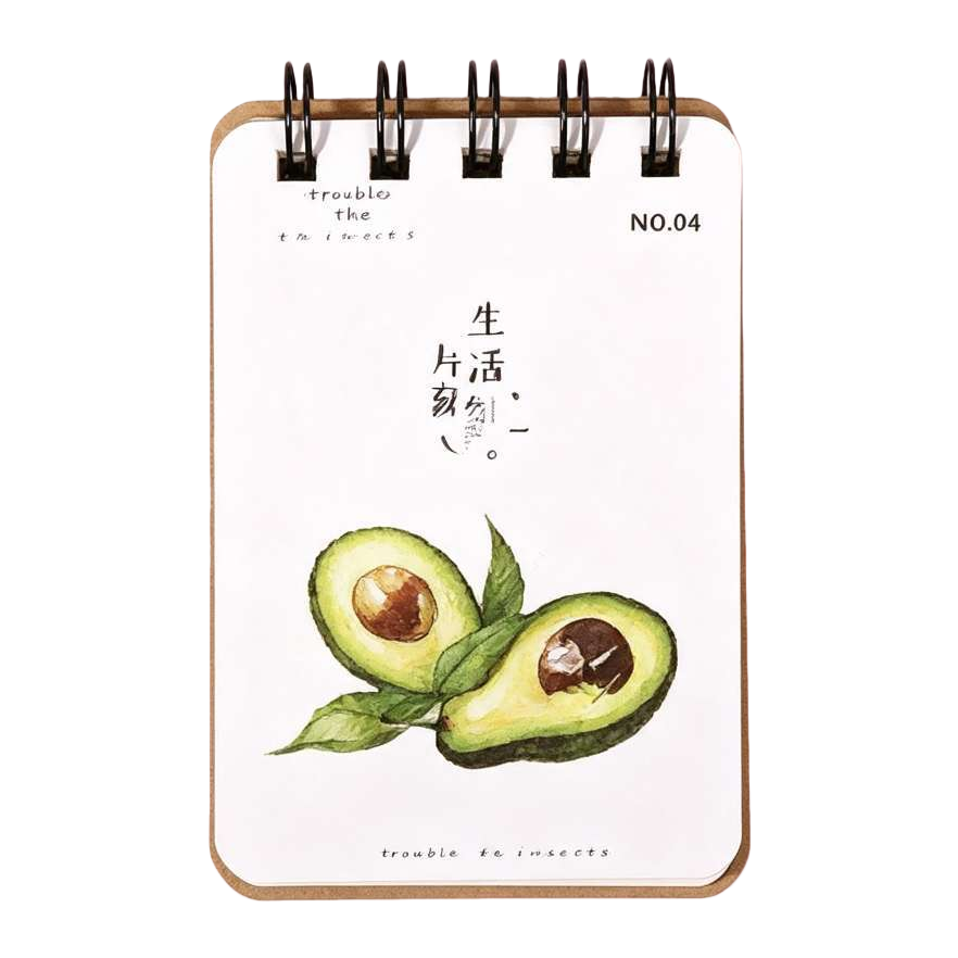 Cuaderno rosa espiral encuadernado aguacate acuarela ilustración portada diseño chino inglés Item Picture