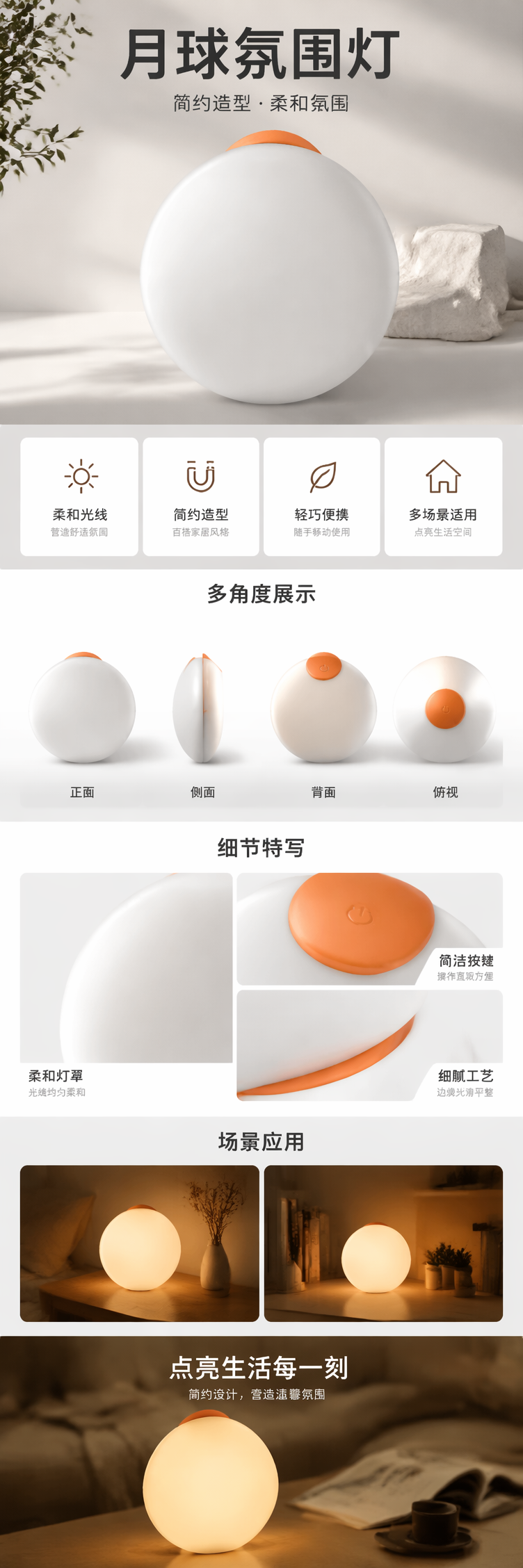 白色球形LED吸顶灯简约现代卧室客厅装饰灯具详情1