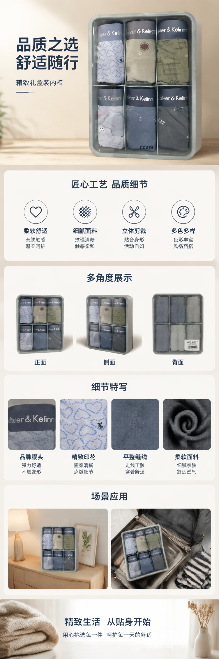 Calver & Kelinn透明塑料收纳盒装六条内裤详情1