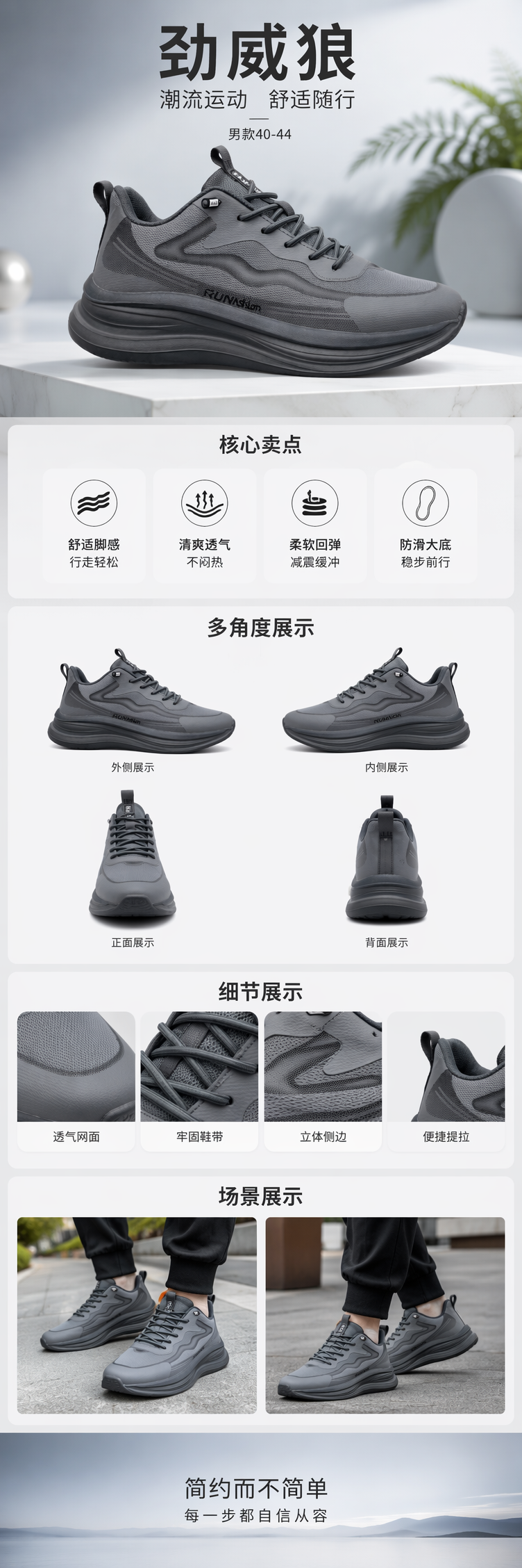 灰色运动鞋男款透气轻便缓震跑步鞋详情1
