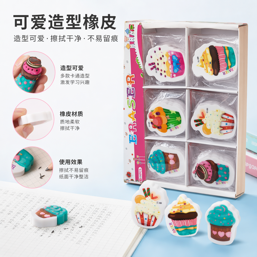 彩色纸杯蛋糕造型橡皮擦创意可爱文具学生用