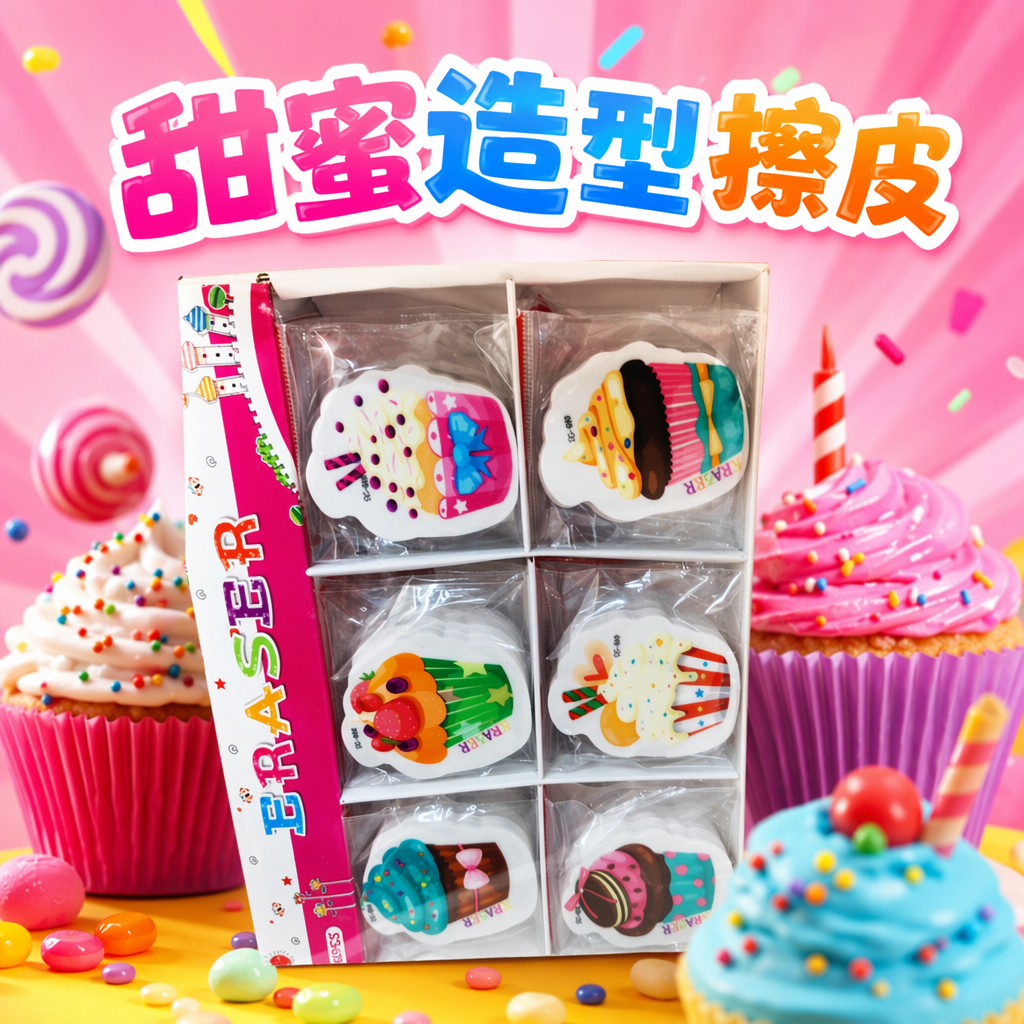 彩色纸杯蛋糕造型橡皮擦创意可爱文具学生用细节图