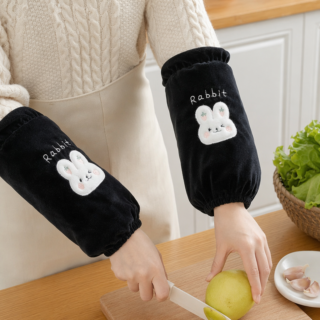 Black suede sleeves with white Rabbit embroidery and the word "Rabbit" details Picture