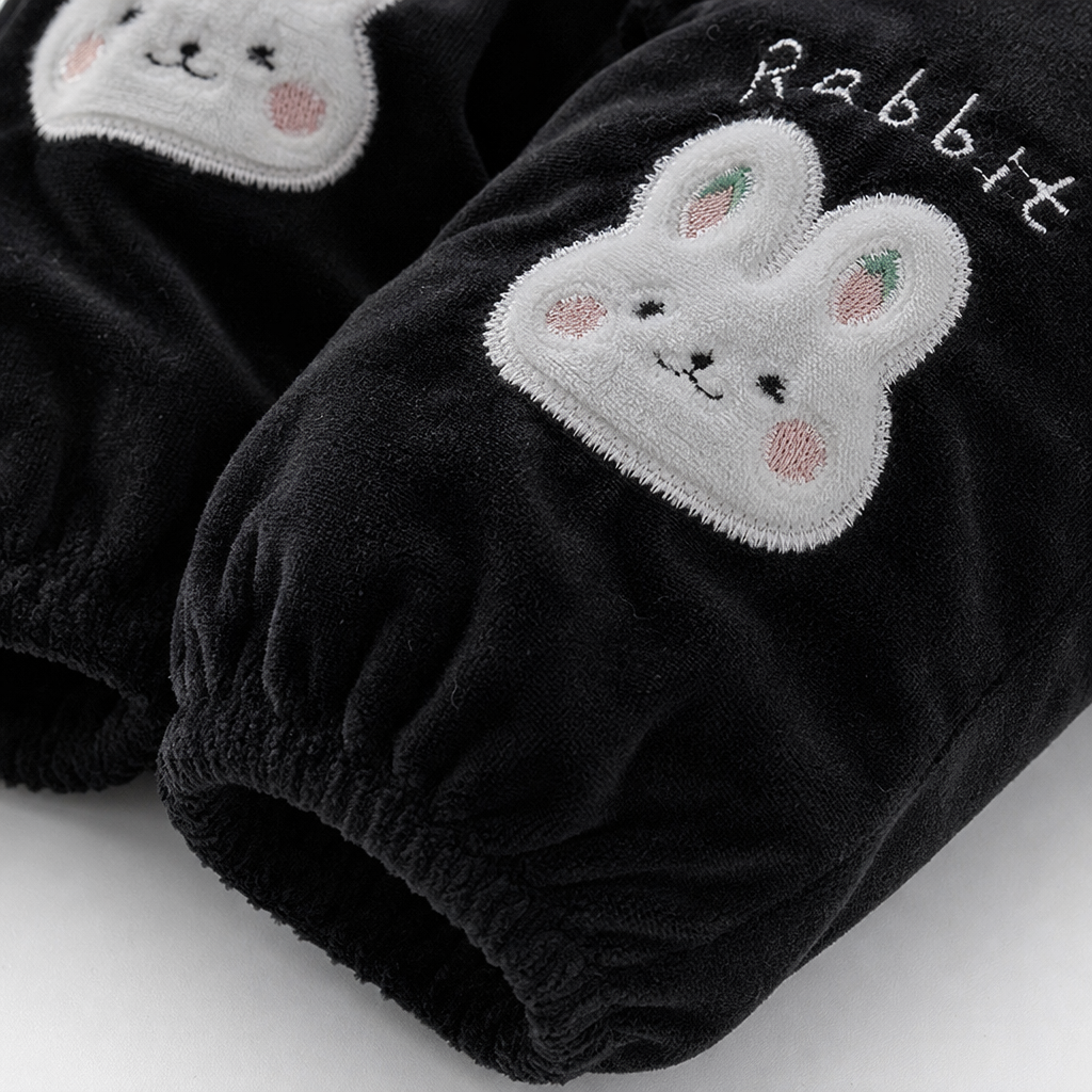 Black suede sleeves with white Rabbit embroidery and the word "Rabbit" Application Scenario