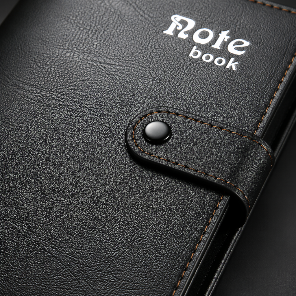 Cuaderno de cuero negro tres tamaños diferentes dispuestos para mostrar Application Scenario