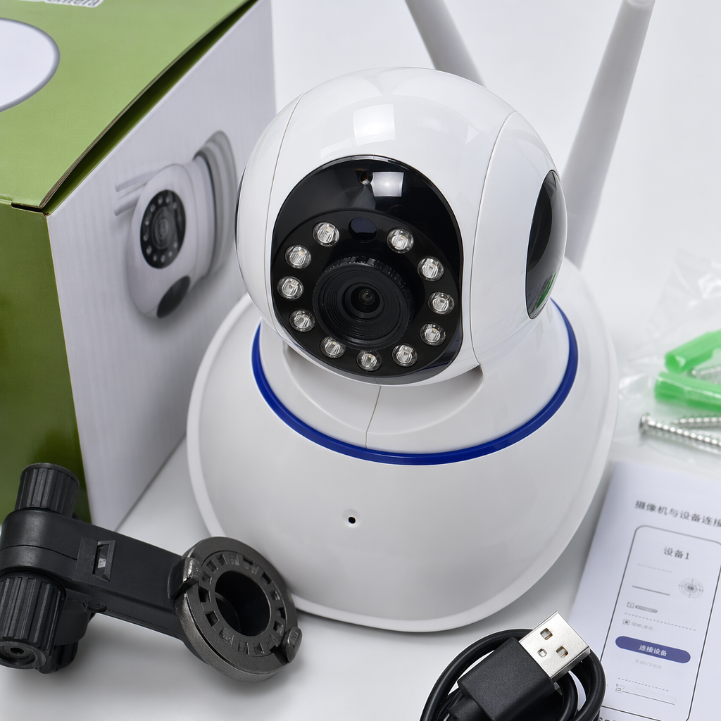 The white surveillance camera is equipped with three antennas and an infrared light ring Application Scenario