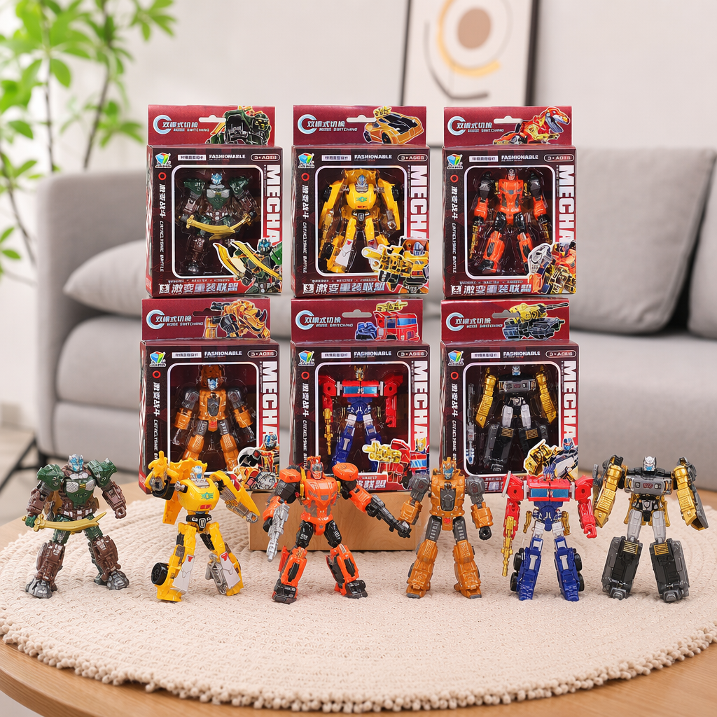 Colorful transformable robot toy set, movable joint assembly, educational children, boys and girls details Picture