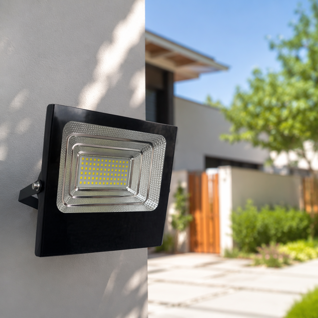 Black packaging box solar floodlight outdoor waterproof lighting courtyard wide-angle illumination details Picture