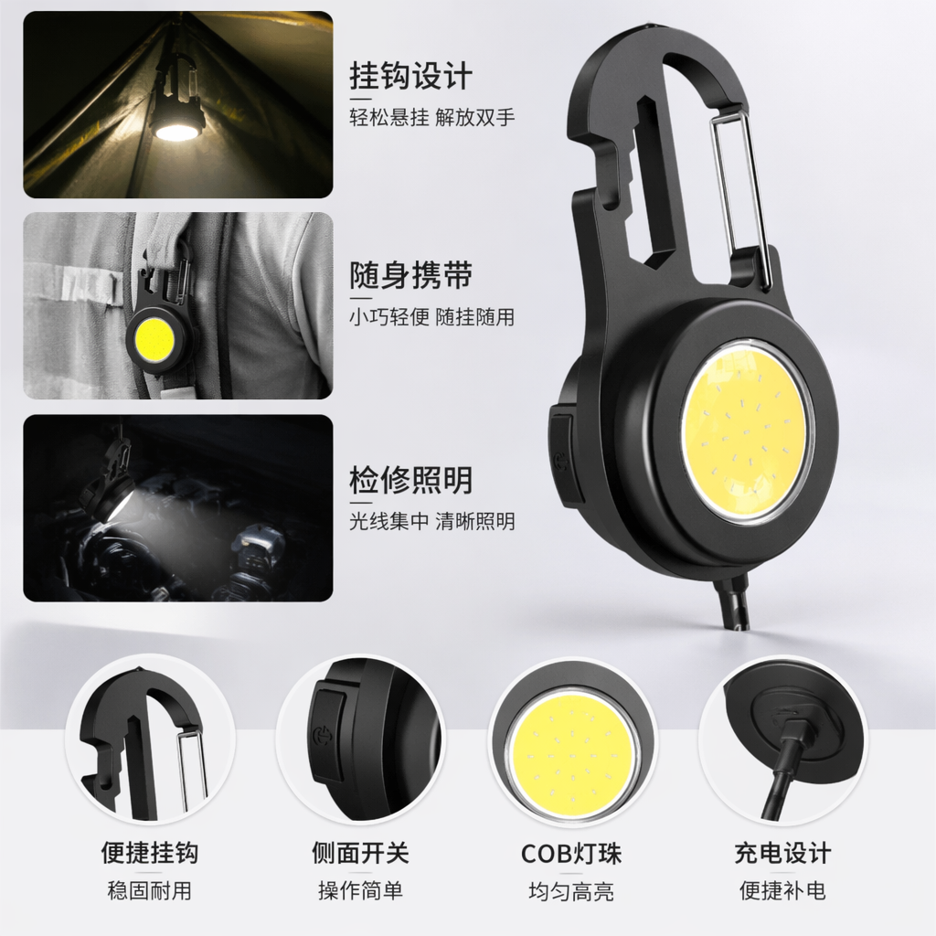 Black multi-functional keychain flashlight portable high-intensity USB charging mini lighting tool