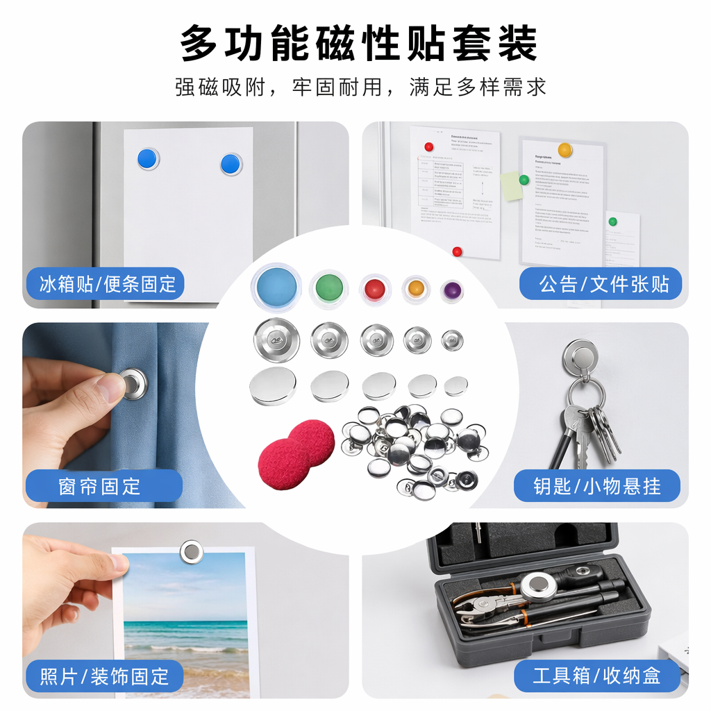 DIY handmade clothing accessories with colorful buttons and metal bases are available in multiple colors