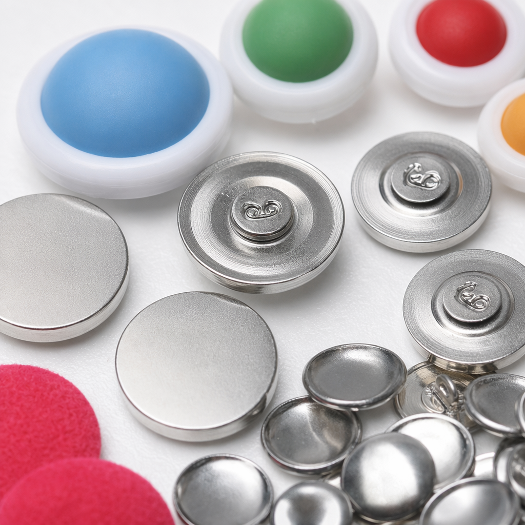 DIY handmade clothing accessories with colorful buttons and metal bases are available in multiple colors Application Scenario