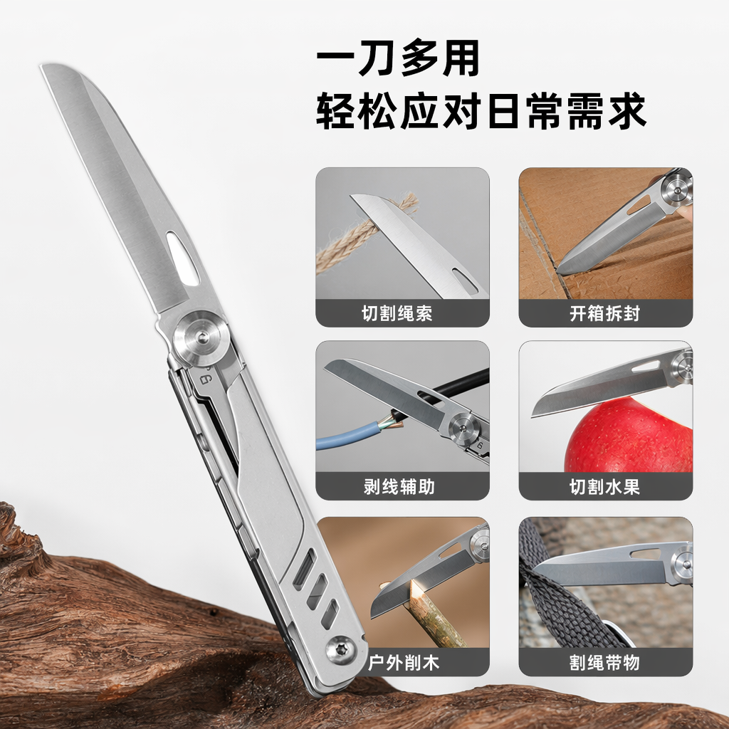 银色折叠刀不锈钢便携多功能户外小刀