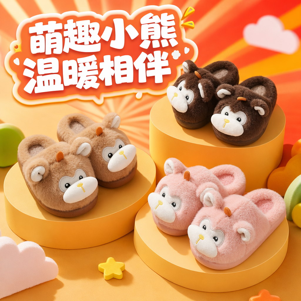 Plush monkey-shaped home slippers, cute and warm indoor cotton slippers Specification image