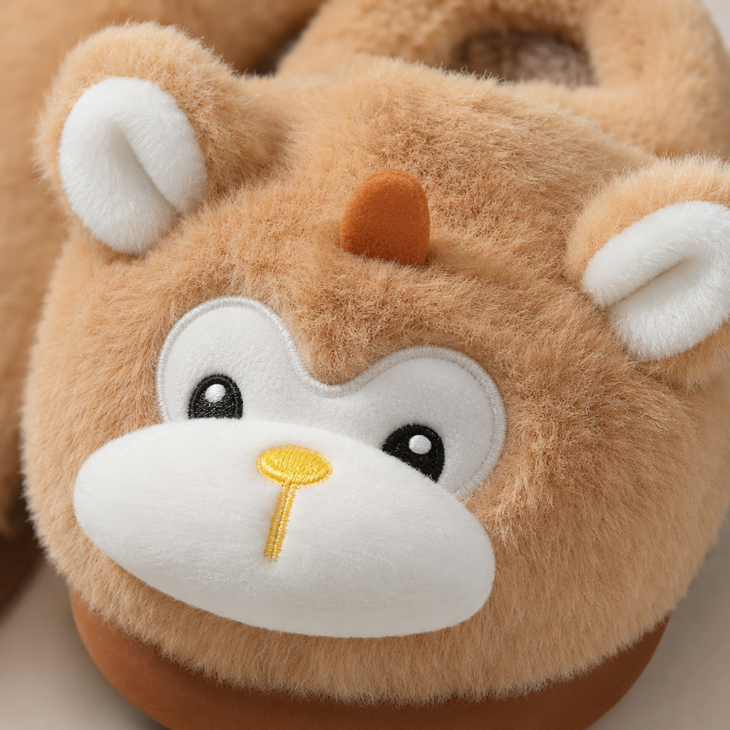Plush monkey-shaped home slippers, cute and warm indoor cotton slippers Application Scenario