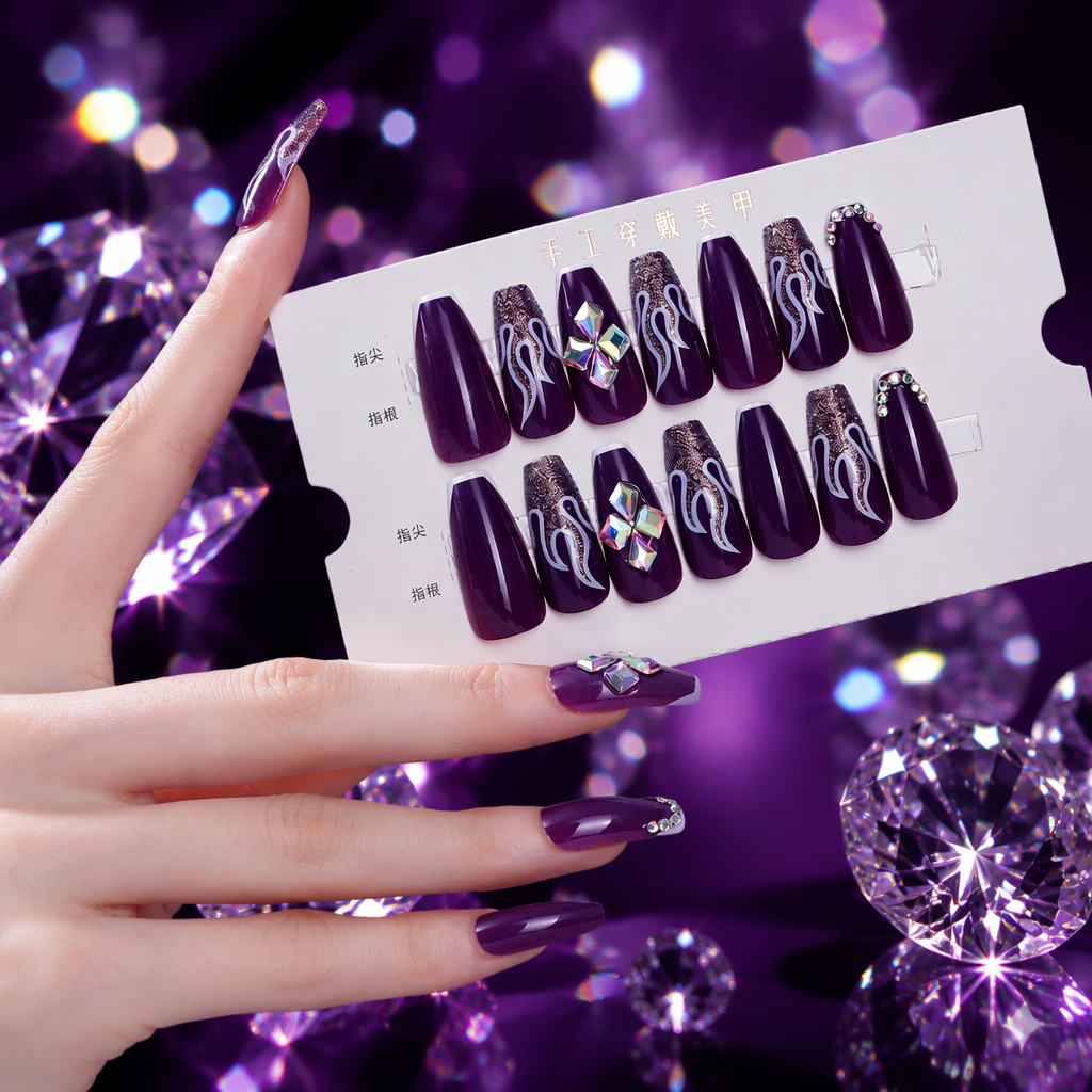 Purple nail art patches, a fashionable gradient self-adhesive nail polish gel effect, 12-piece set Specification image