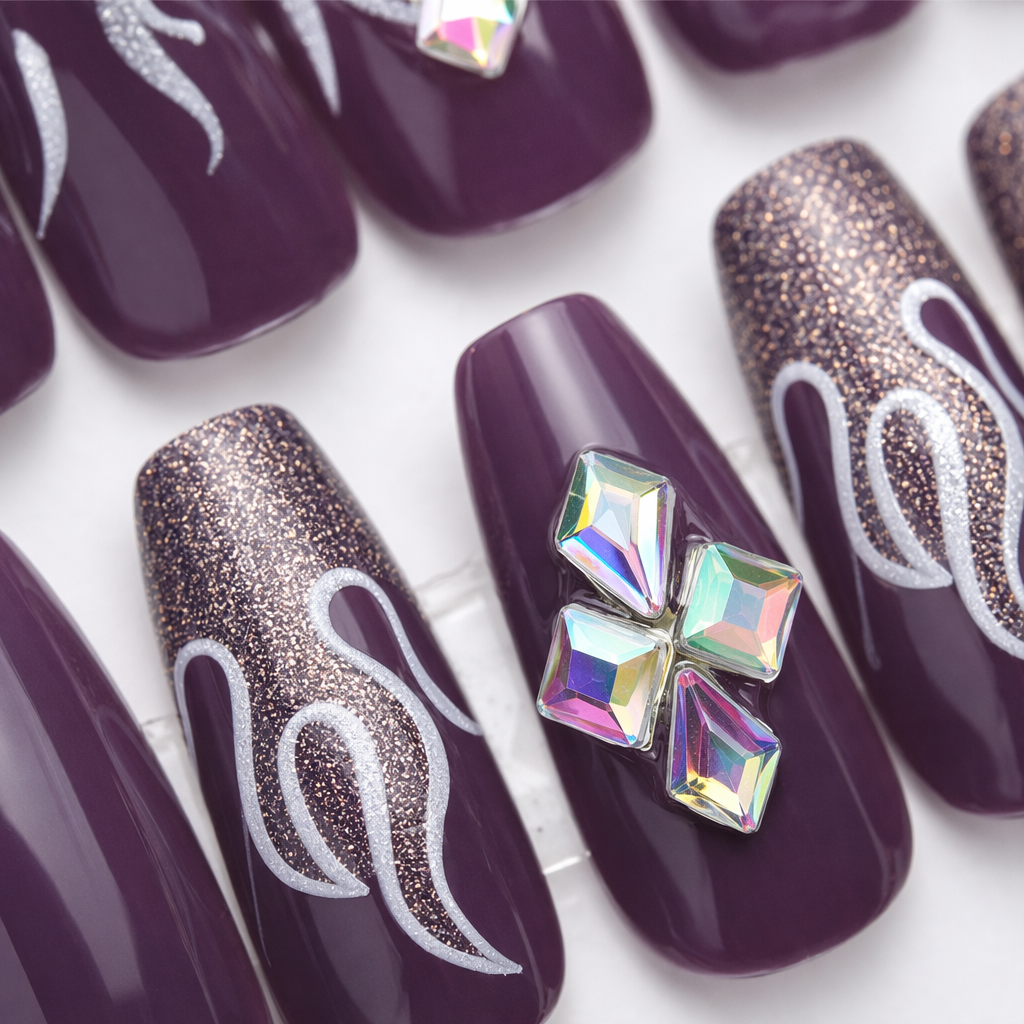 Purple nail art patches, a fashionable gradient self-adhesive nail polish gel effect, 12-piece set Application Scenario