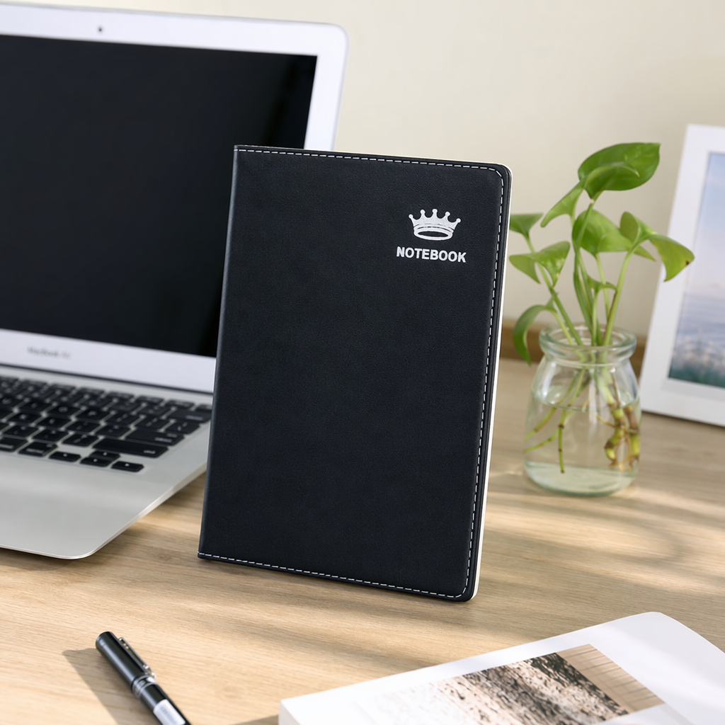 Black cover notebook A5 with thickened inner pages, a business and simple notepad details Picture
