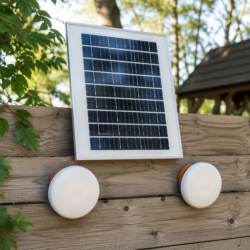 White circular solar lamp for outdoor courtyard decoration, waterproof rechargeable lighting details Picture