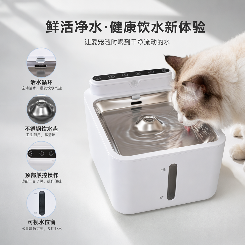 White pet water dispenser, silent circulating automatic water dispenser for cats and dogs