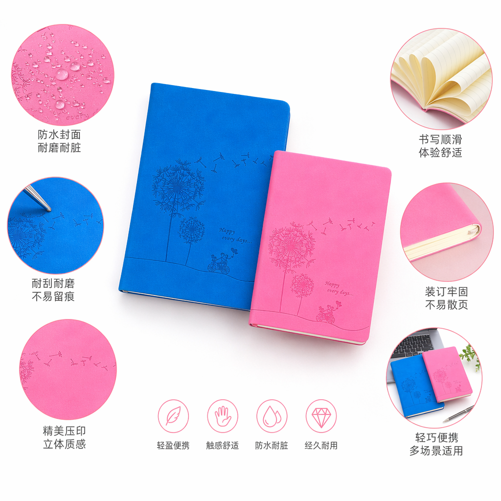 Blue and pink dandelion bicycle pattern notebook