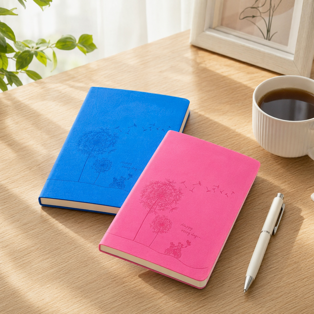 Blue and pink dandelion bicycle pattern notebook details Picture