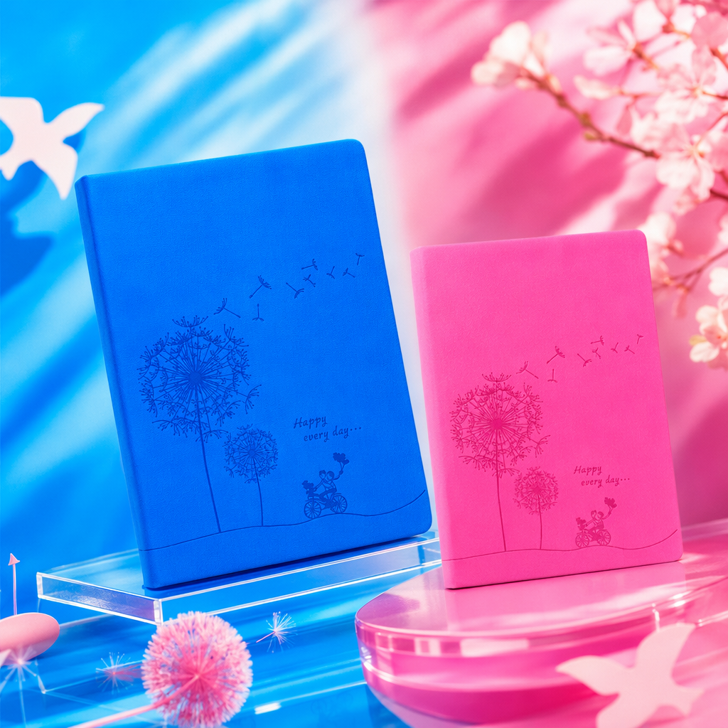 Blue and pink dandelion bicycle pattern notebook Specification image
