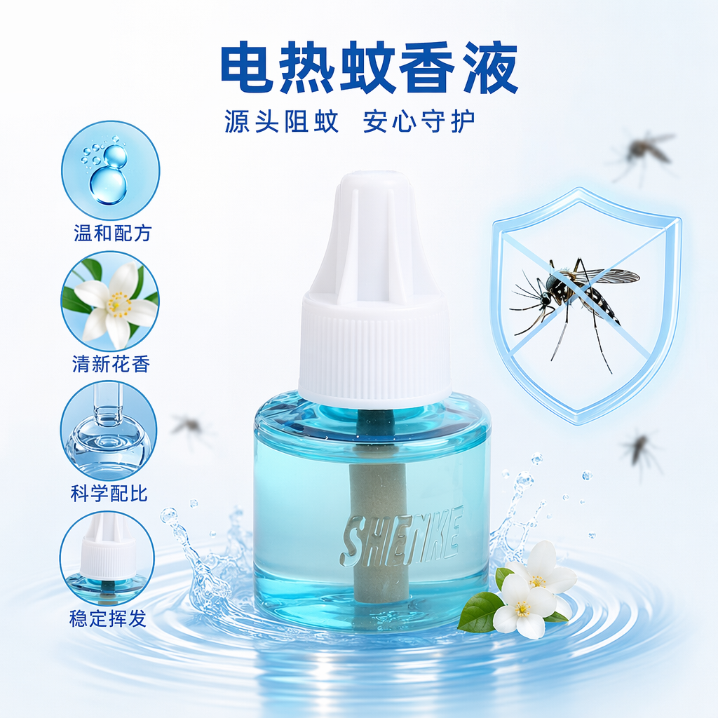蓝色蚊香液瓶配包装盒 驱蚊液替换装家用安全防蚊