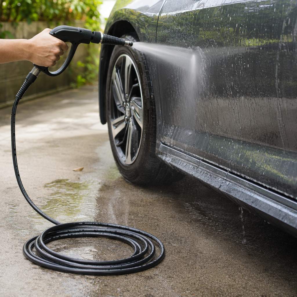 Black high-pressure water pipe thickened, wear-resistant and pressure-resistant, specially designed for garden car washing details Picture