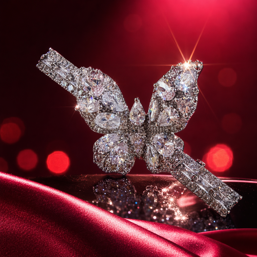 Silver diamond-encrusted butterfly-shaped hairpins are fashionable and elegant headwear for ladies Specification image