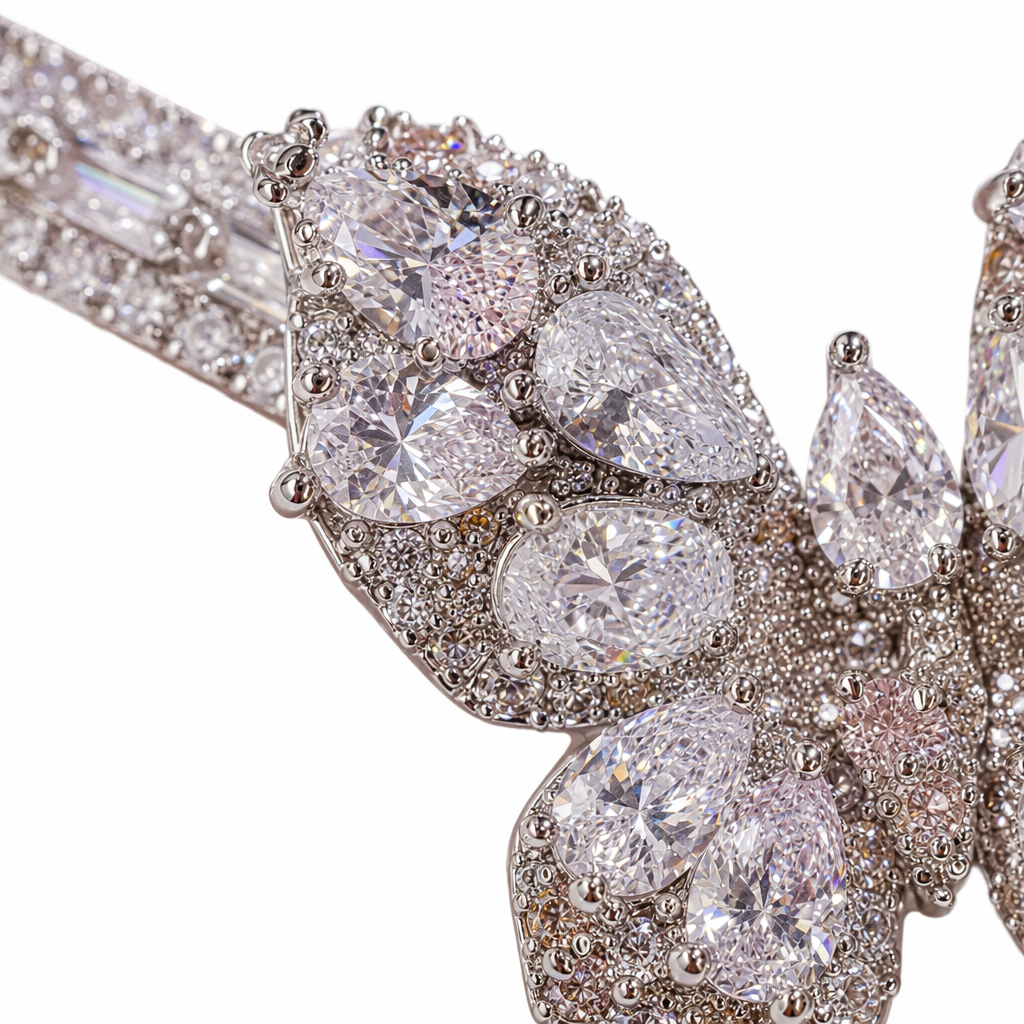 Silver diamond-encrusted butterfly-shaped hairpins are fashionable and elegant headwear for ladies Application Scenario