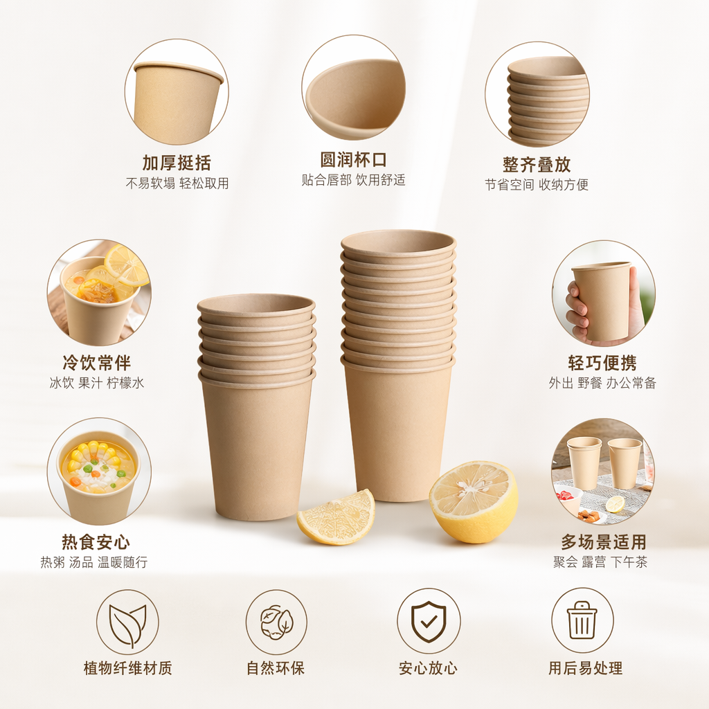 Beige disposable paper cup for home and office use, 200ml milk tea and coffee cup