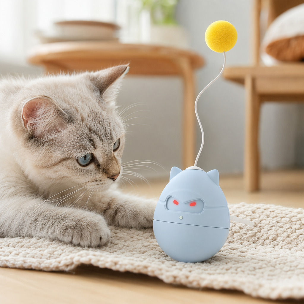 Blue, black, white and pink four-color ninja-shaped untoppling doll cat toy with laser, electric and intelligent features details Picture