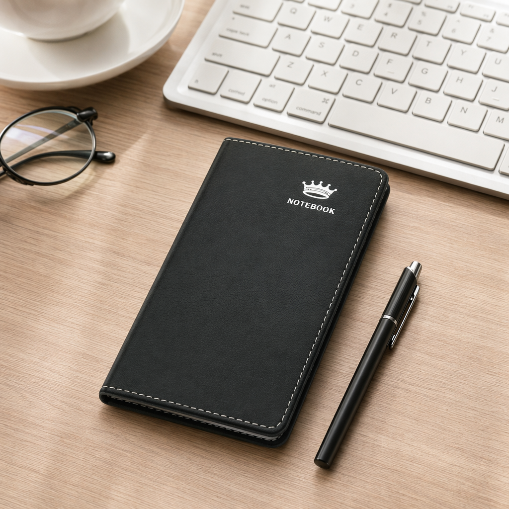 Black cover notebook with leather texture, large-capacity horizontal line notepad details Picture