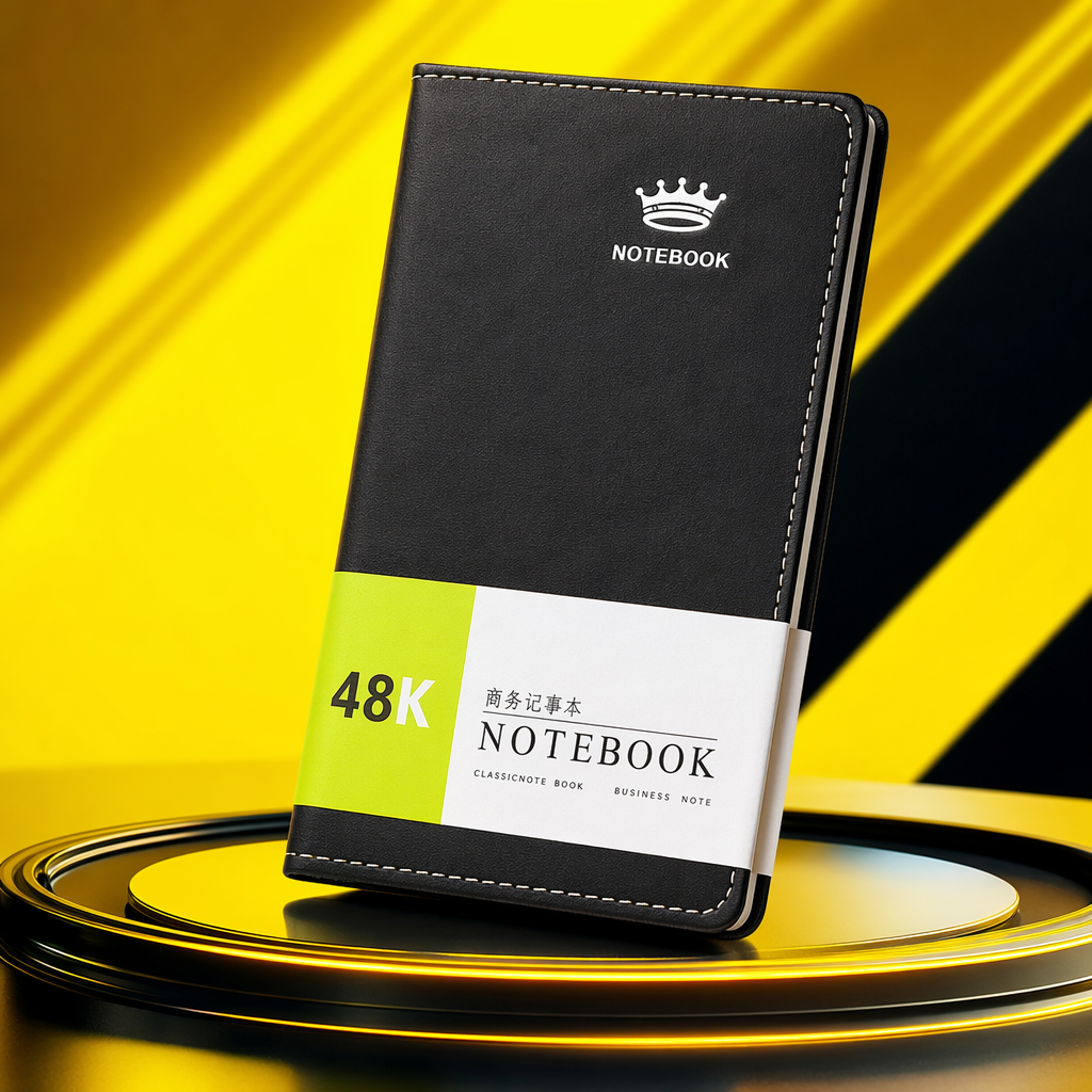 Black cover notebook with leather texture, large-capacity horizontal line notepad Specification image