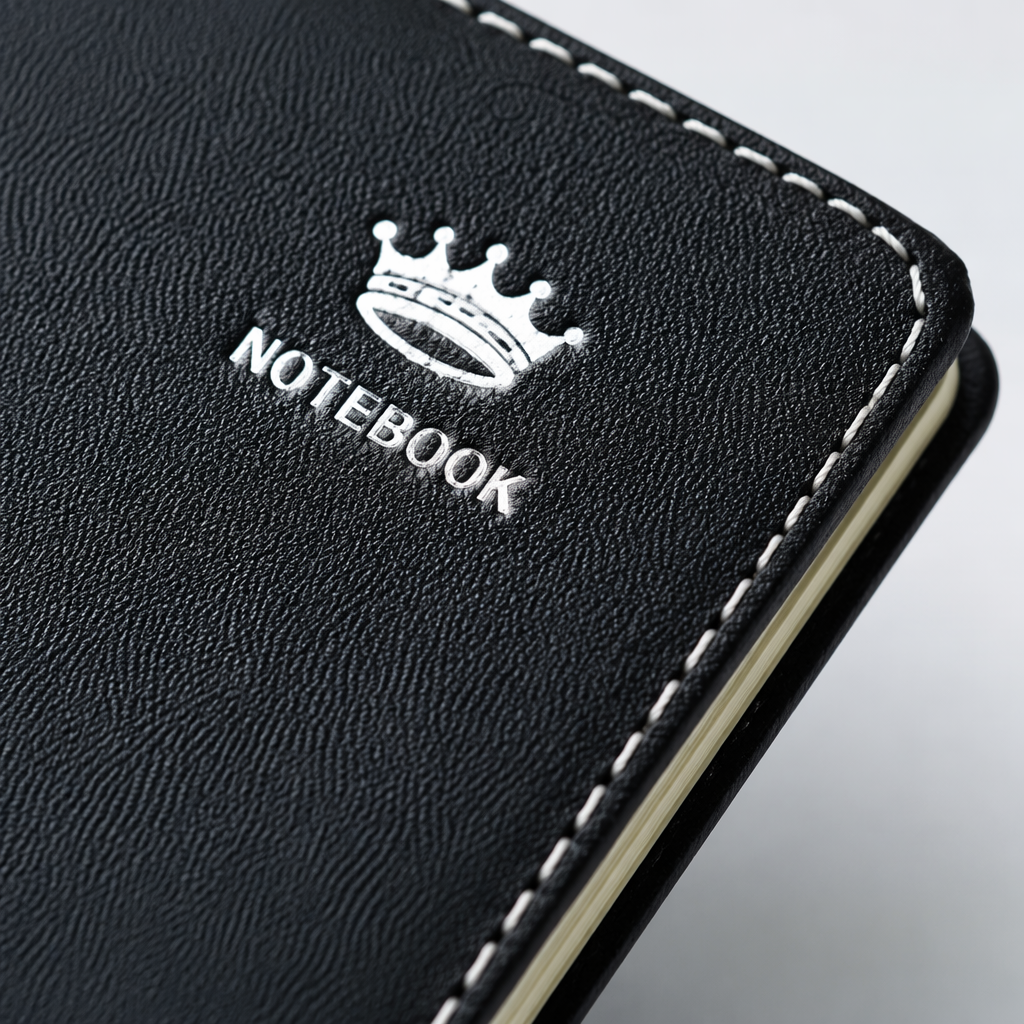 Black cover notebook with leather texture, large-capacity horizontal line notepad Application Scenario