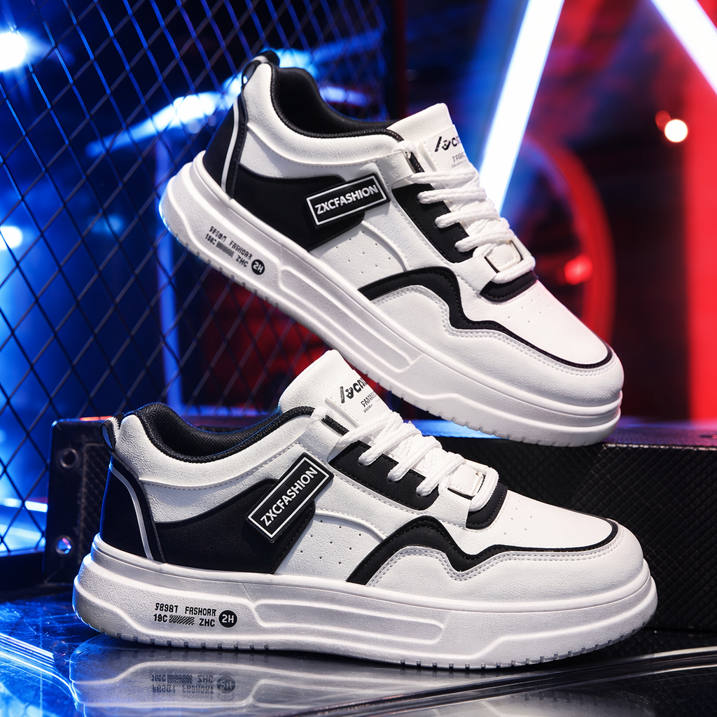 Blanco y negro patchwork calzado deportivo transpirable ligero para hombres y mujeres casual running zapatos Specification image