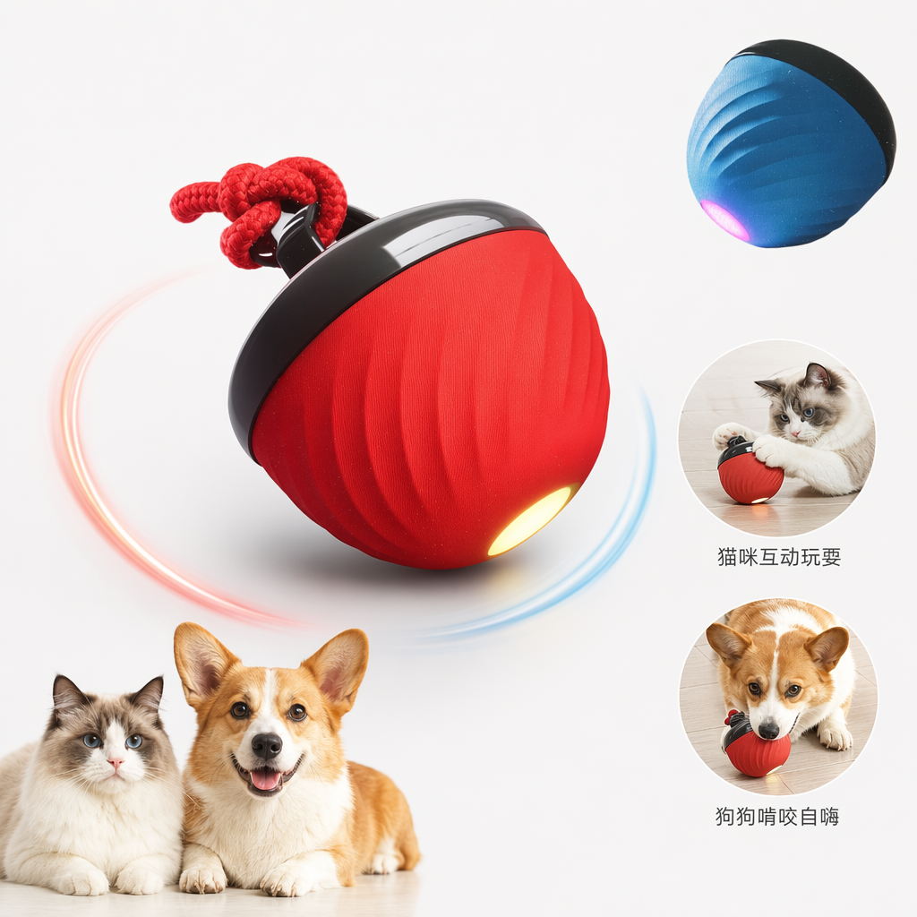 Red and blue automatic pet jumping ball, cat and dog toy, interactive and educational ball for cats and dogs