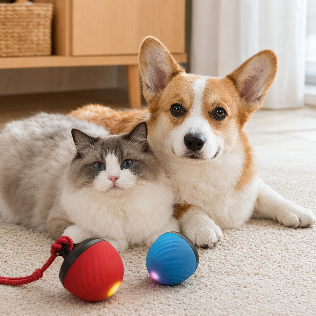 Red and blue automatic pet jumping ball, cat and dog toy, interactive and educational ball for cats and dogs details Picture