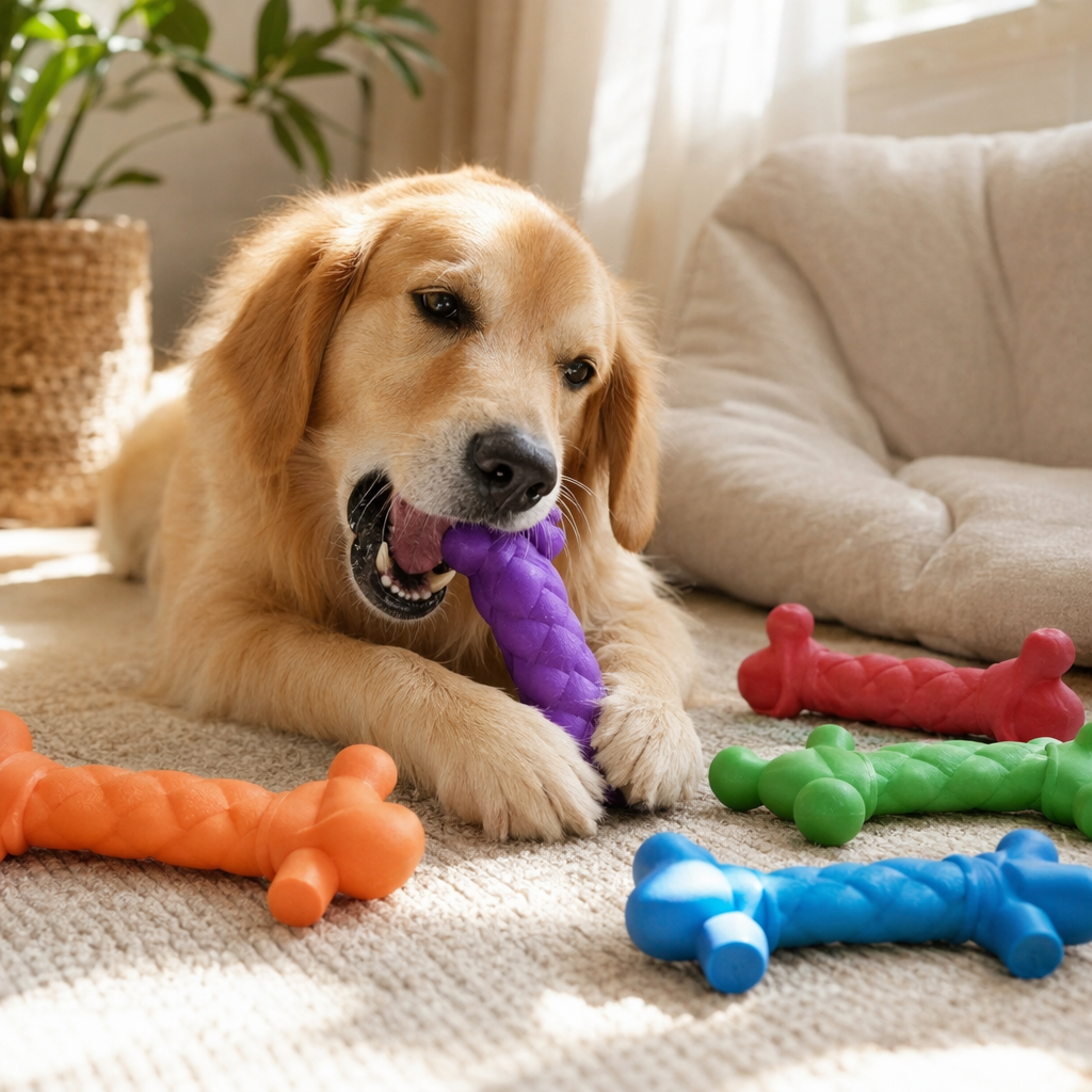 Colorful bone-shaped pet toys, durable teething interactive dog and cat toys details Picture