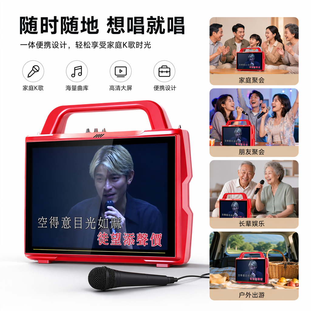 红色手提视频音响便携蓝牙音箱高清音效支持手机连接