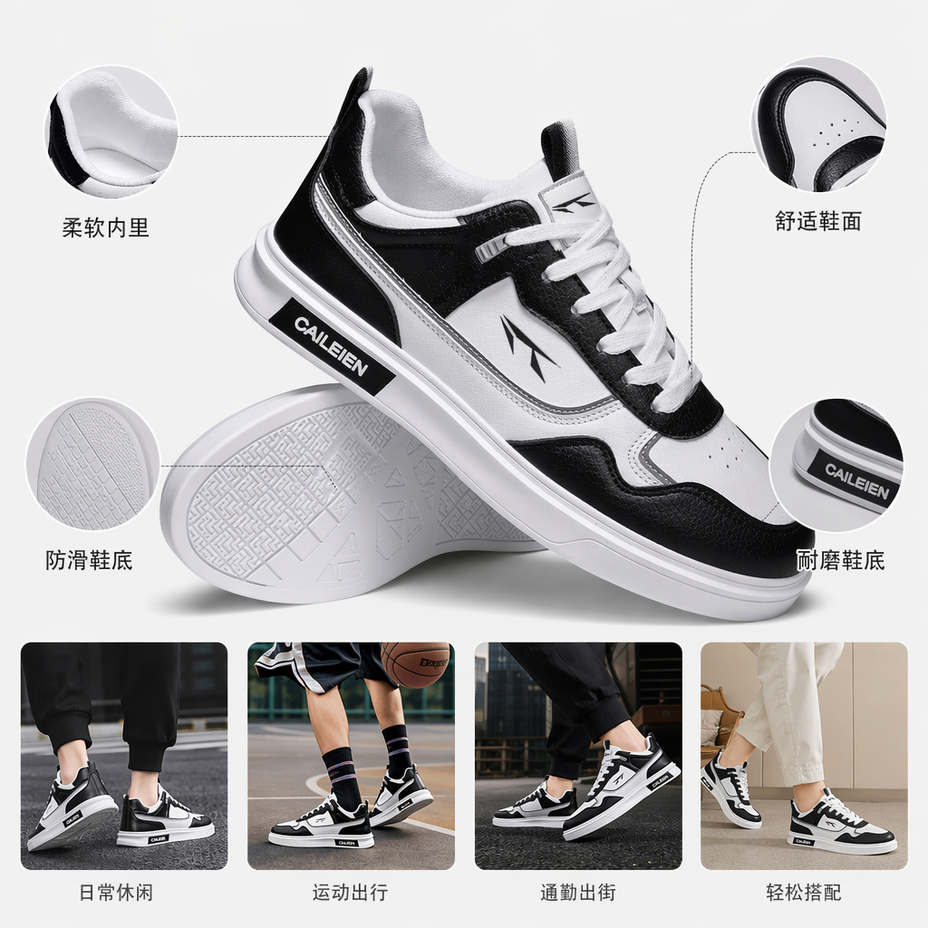 黑白拼色男士休闲鞋 时尚百搭轻便透气