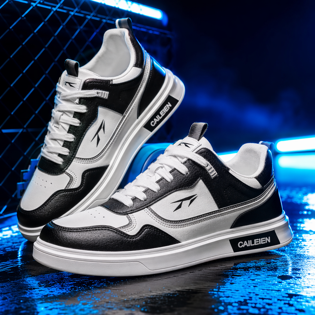 Blanco y negro patchwork zapatos casuales para hombres moda versátil ligero transpirable Specification image