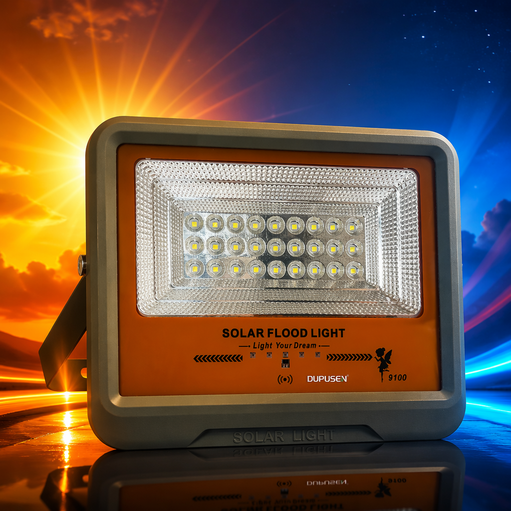 Grey shell solar floodlight for outdoor lighting, waterproof, energy-saving and wide-angle illumination Specification image