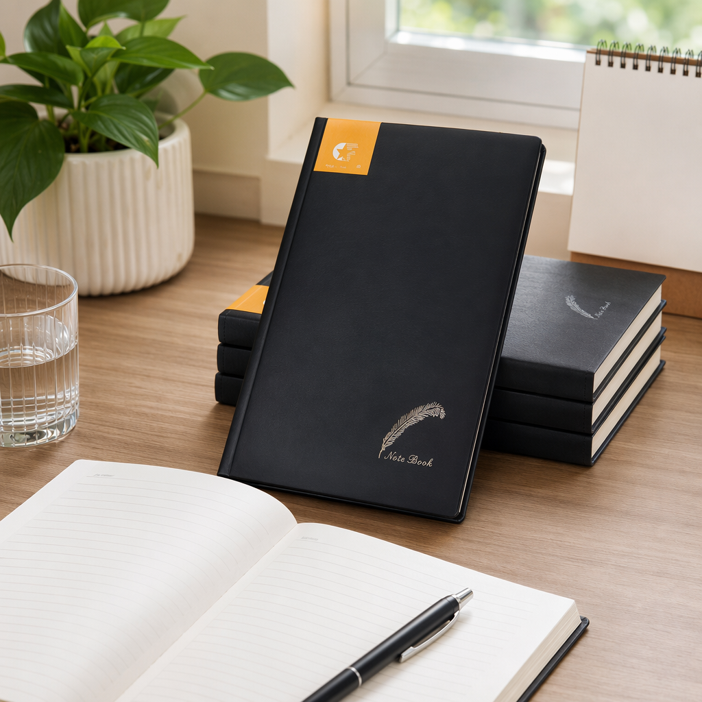 Black business note-taking notebook, simple leather A5 size, 120 pages details Picture