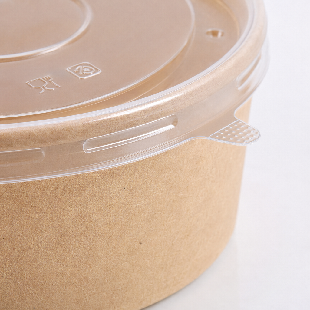 Brown kraft paper bowl with transparent PP lid, disposable eco-friendly tableware for home takeout packaging Application Scenario
