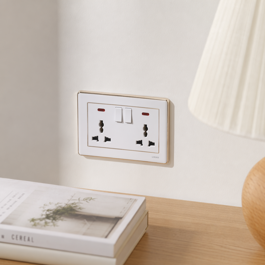 L50 blanco con bisel de oro díptico 13A multifuncional pared zócalo interruptor panel para el hogar oficina general comercio exterior especial