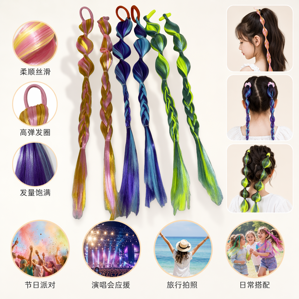 The colorful woven wig with braids simulates the natural drape of hair strands and can be adjusted for tightness