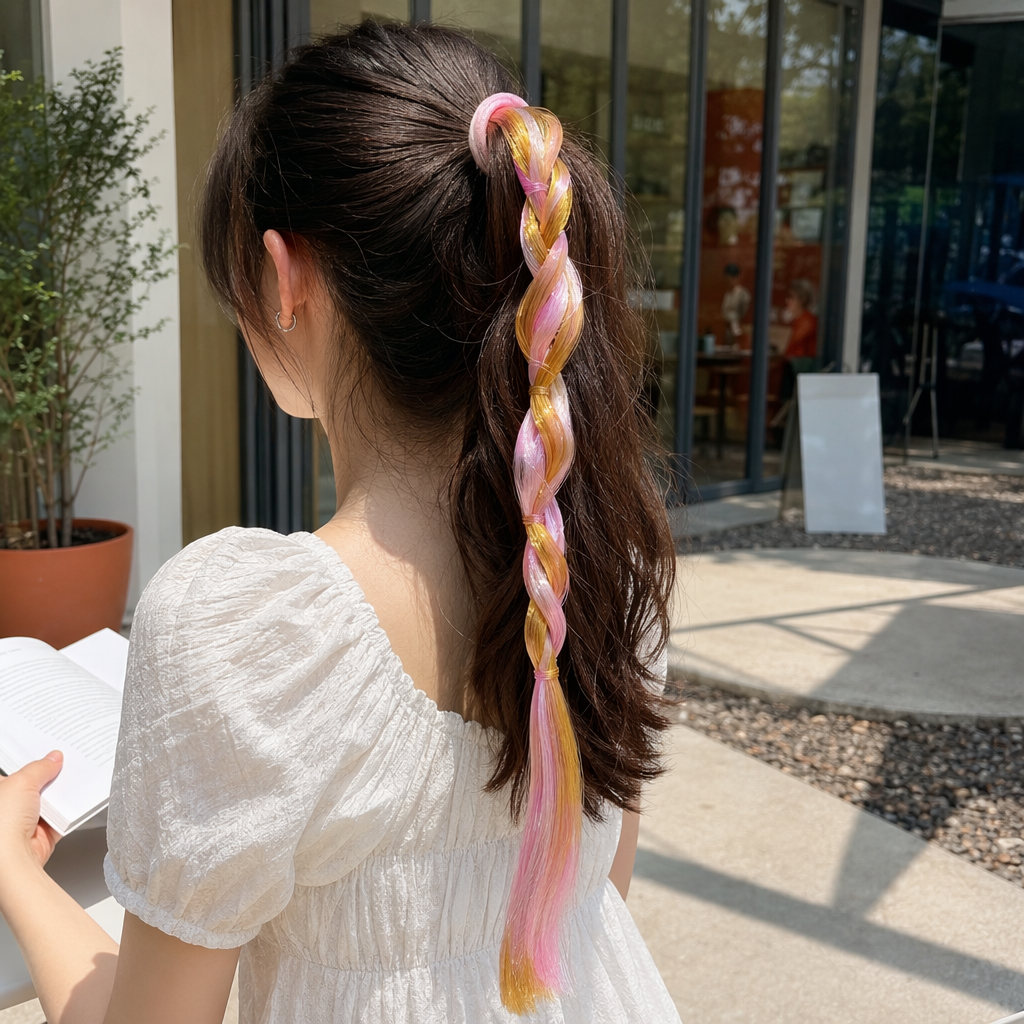 The colorful woven wig with braids simulates the natural drape of hair strands and can be adjusted for tightness details Picture